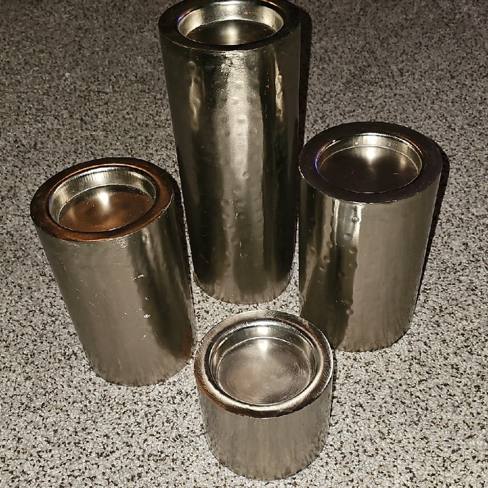 Set of Hammered Metallic Candle Holders